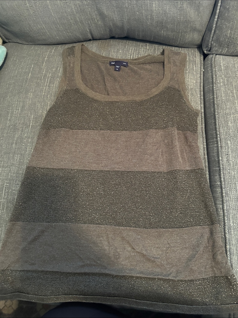 GAP Metallic-Stripe Sleeveless Tank Top - Olive